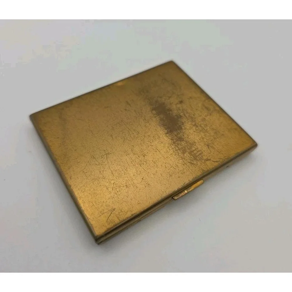 Vintage Elgin American Mother of Pearl Inlay Gold Tone Mirrored Powder Compact